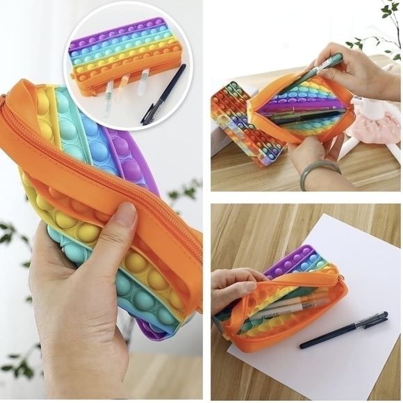 3 for $20 🎉Rainbow Fidget Pop It Zipper Pencil Case - Picture 3 of 4